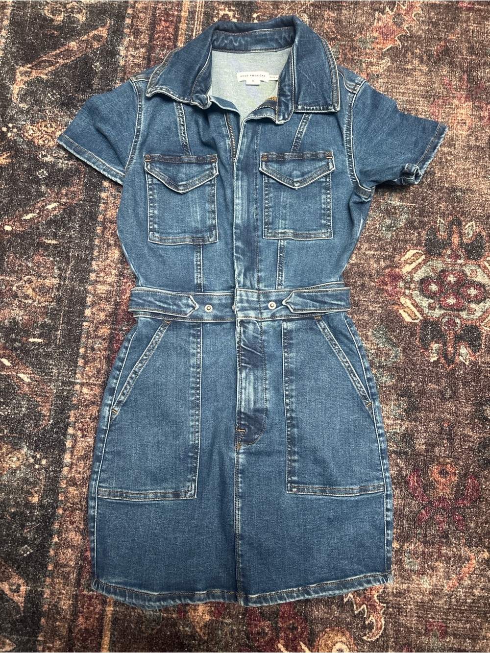 Good American Denim Short-Sleeve Jumper Dress - Blue
